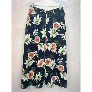 🔥Liz Claiborne Womens Floral Linen Blend Boho Sumer Skirt Button Midi Size 4 AC1